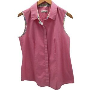 Orvis Womens Carefree Sleeveless Button Down Top Size 12  Check Floral Trim
